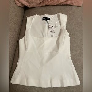 Zara white square neck top S
